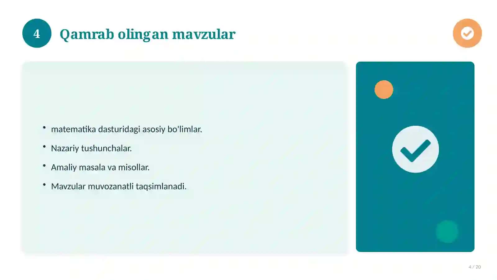 Matematika fanidan 9-sinf test savollari to'plami 4