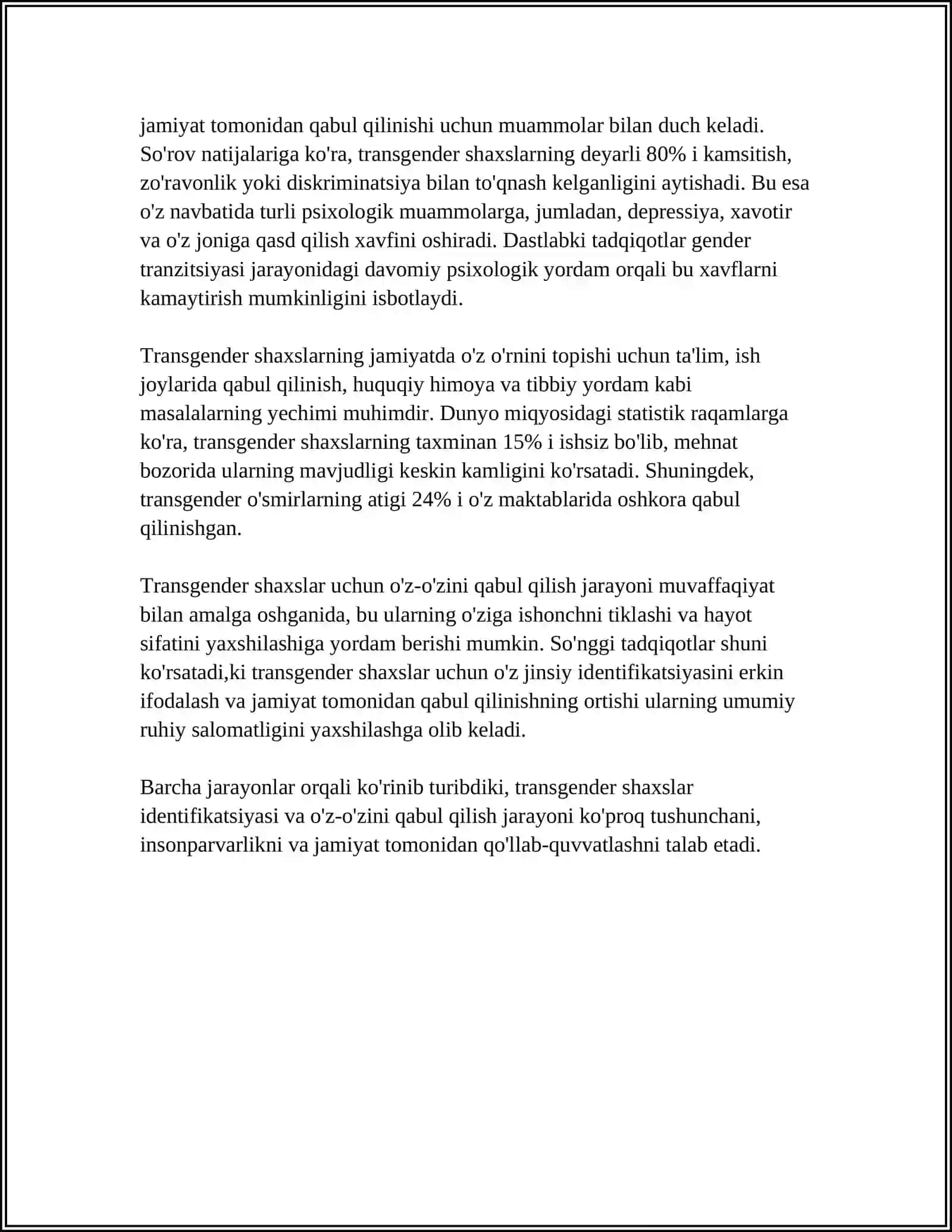TRANSGENDER SHAXSLAR PSIXOLOGIYASI IJTIMOIY VA EMOTSIONAL MUAMMOLAR 4