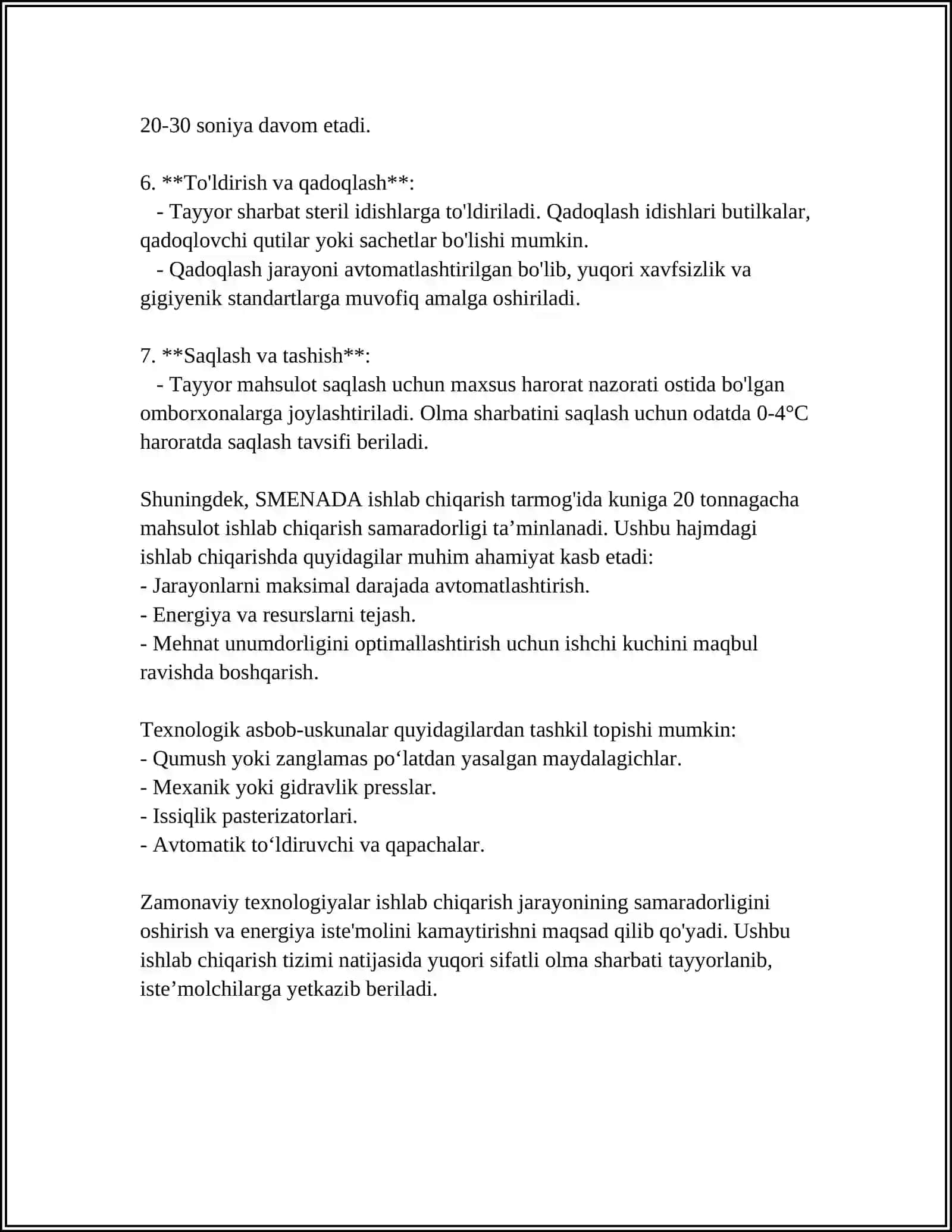 SMENADA 20T OLMA SHARBATI ISHLAB CHIQARISH 4