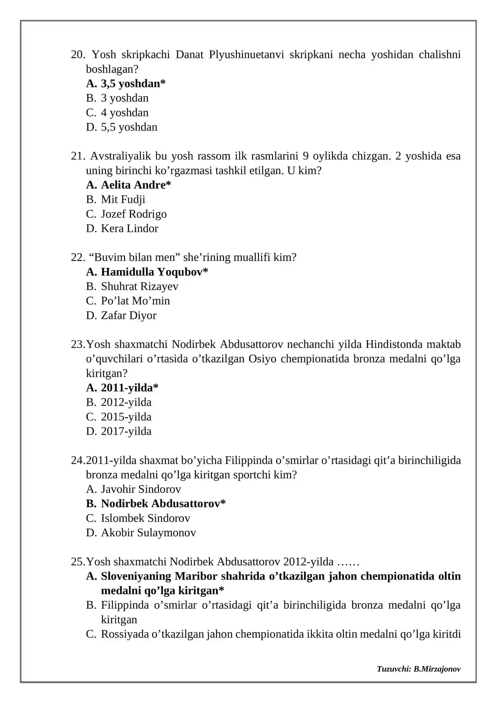 2-sinf. “Tarbiya” darsligidan testlar 4