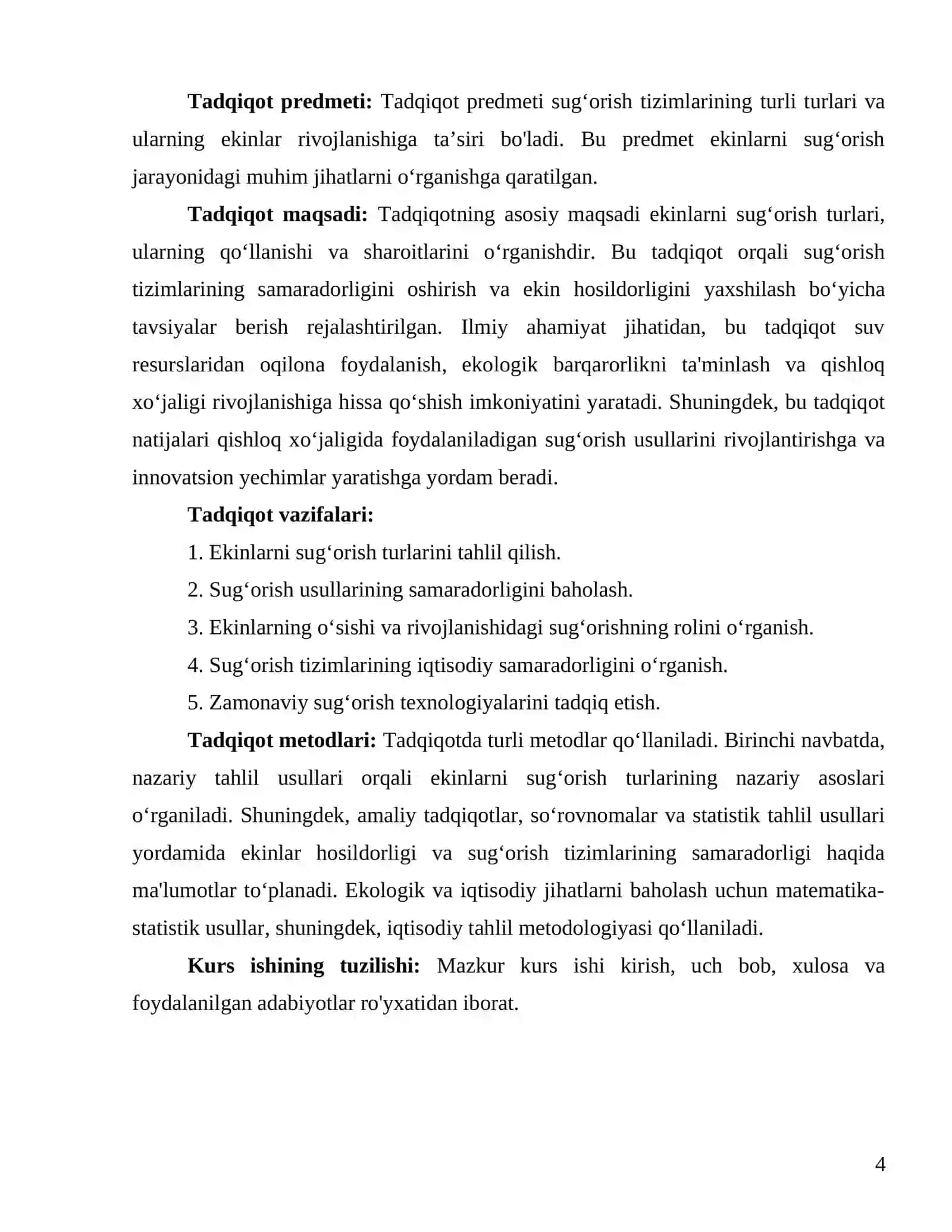 Ekinlarni sug‘orish turlari, ularni qo‘llash maqsadlari va sharoitlari 4