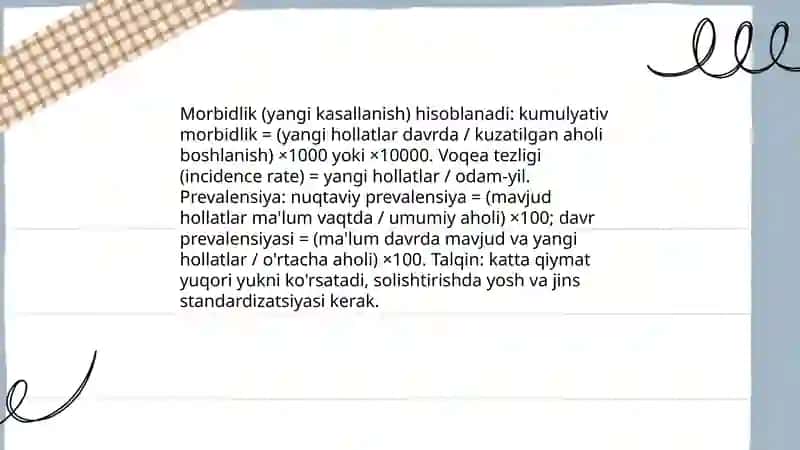 Ijtimoiy gigiyena. Aholi salomatligining ko'rsatkichlari va statistik tekshirish usullari 4