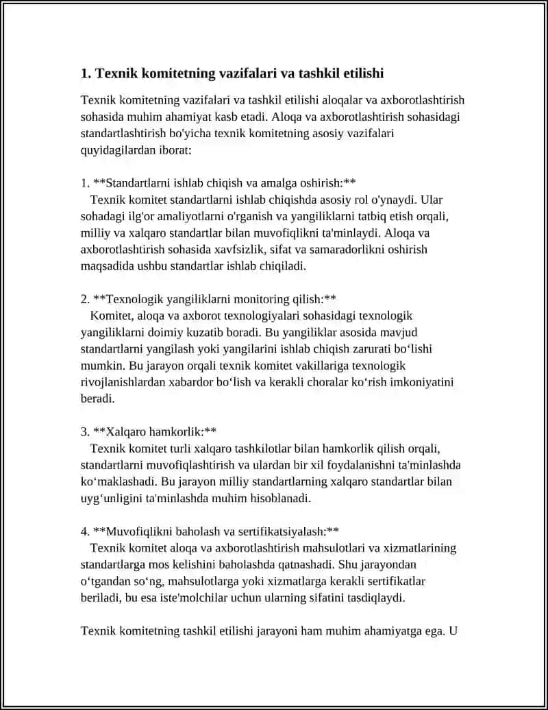 ALOGA VA AXBOROTLASHTIRISH SOHASIDAGI STANDARTLASHTIRISH BO'YICHA TEXNIK KOMITET FAOLIYATI 4