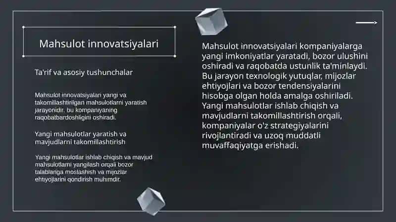 Innovatsiyalarning sohalar bo'yicha turlari 4
