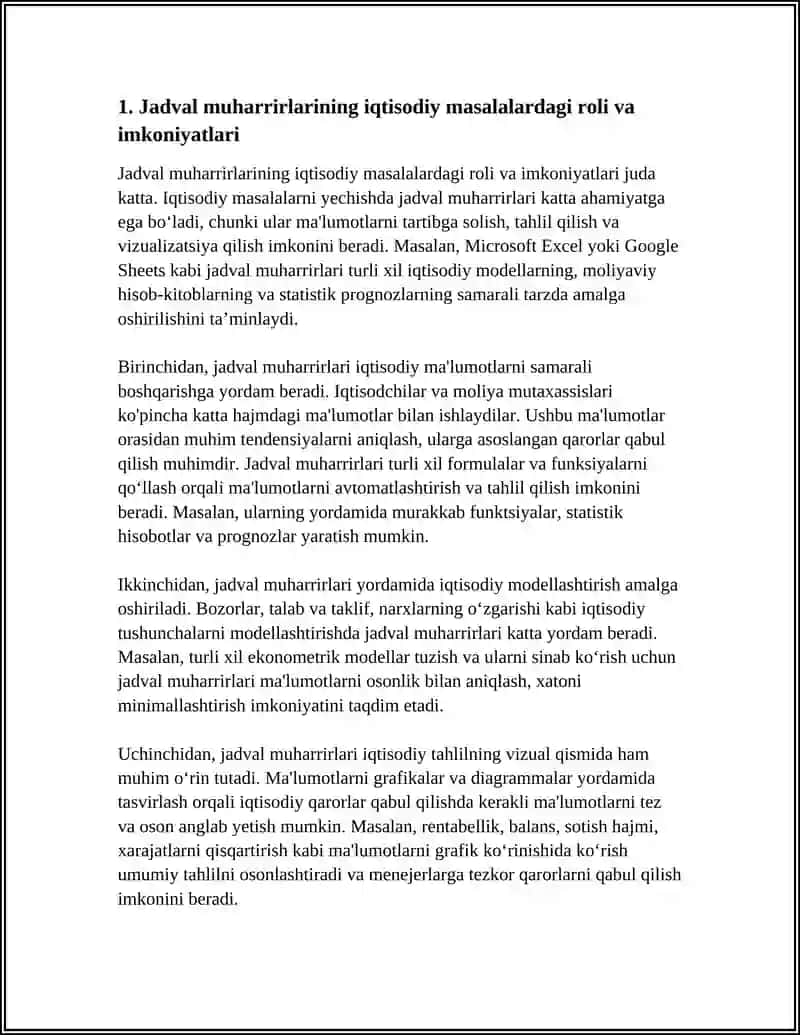 IQTISODIY MASALALARNI YECHISHDA JADVAL MUHARRIRLARIDAN FOYDALANISH 4