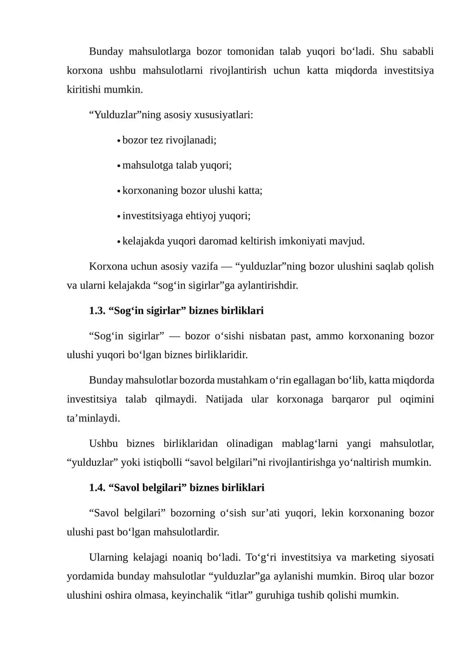 MAHSULOTLI KORXONANING BIZNES BIRLIKLARINI BCG MODELI ASOSIDA BAHOLASH VA RESURSLARNI TAQSIMLASH STRATEGIYASINI ISHLAB CHIQISH 4