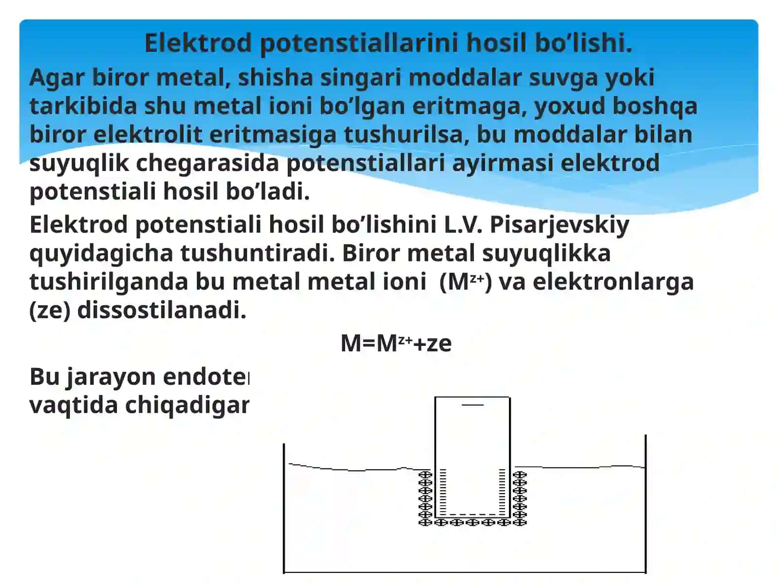 ELEKTROD JARAYONLARI. ELEKTROD POTESIALLARINI HOSIL BO’LISHI.ELEKTROD TURLARI 4