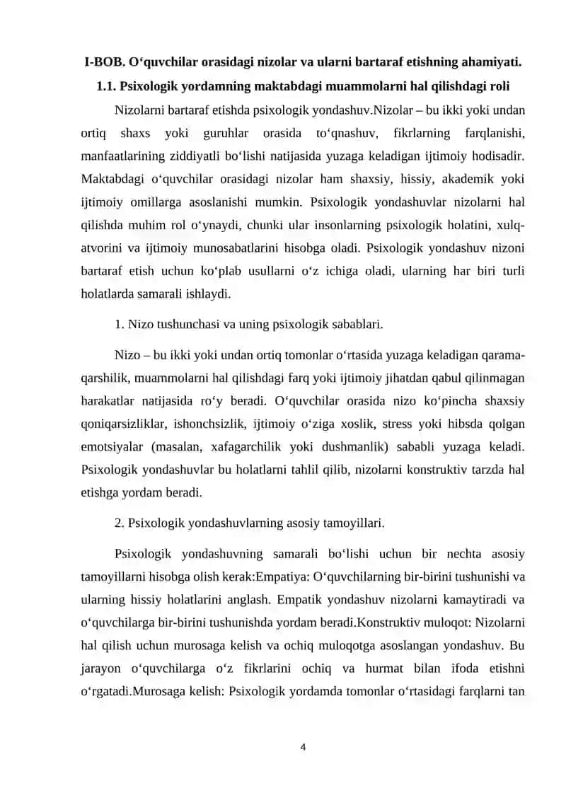 MAKTABLARDA O‘QUVCHILAR ORTASIDAGI NIZOMLARNI BARTARAF ETISH PSIXALOGIK XUSUSIYATLAR 4