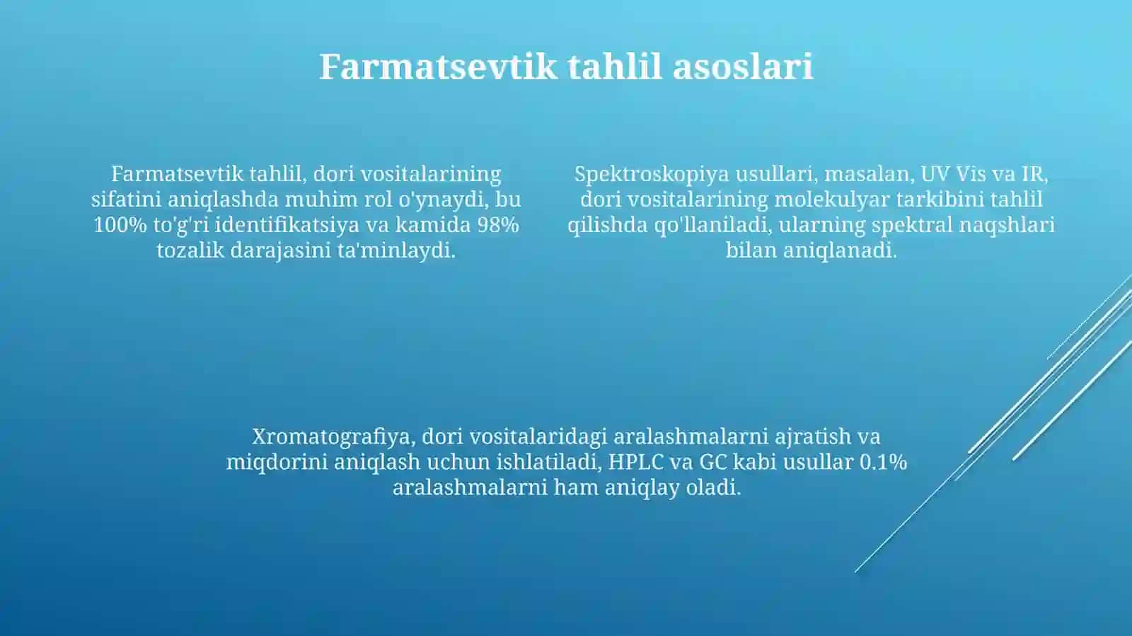Elektrik kattaliklarni o'Ichash asboblari bilan tanishish va dori vositalarini analiz 4