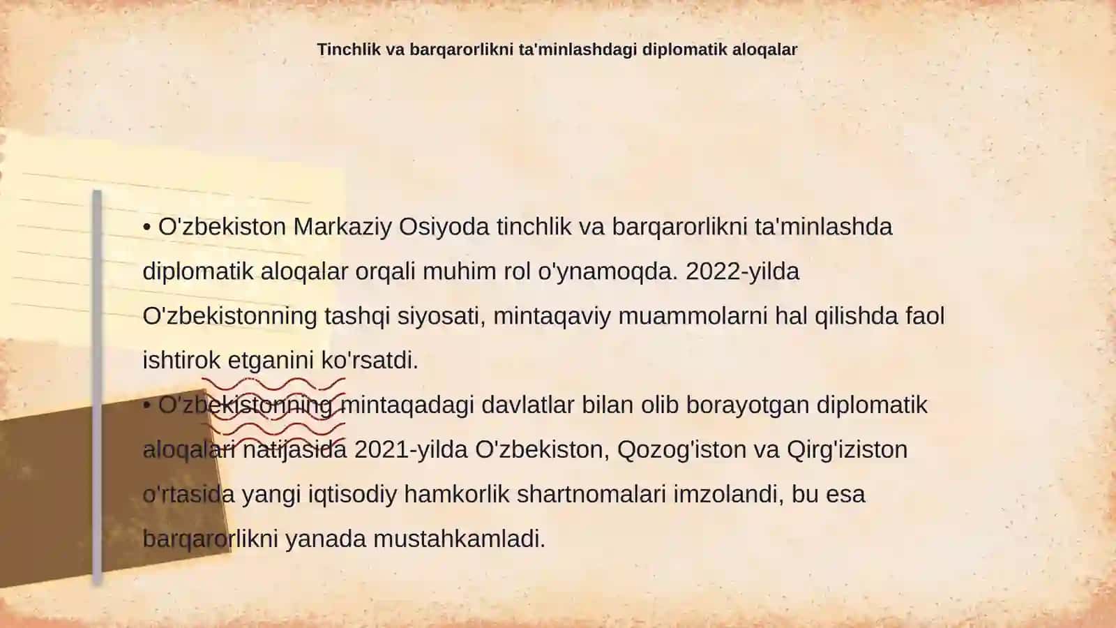 O'zbekistonning Markaziy Osiyoda tinchlik va barqarorlikni ta'minlashdagi o'rni 4