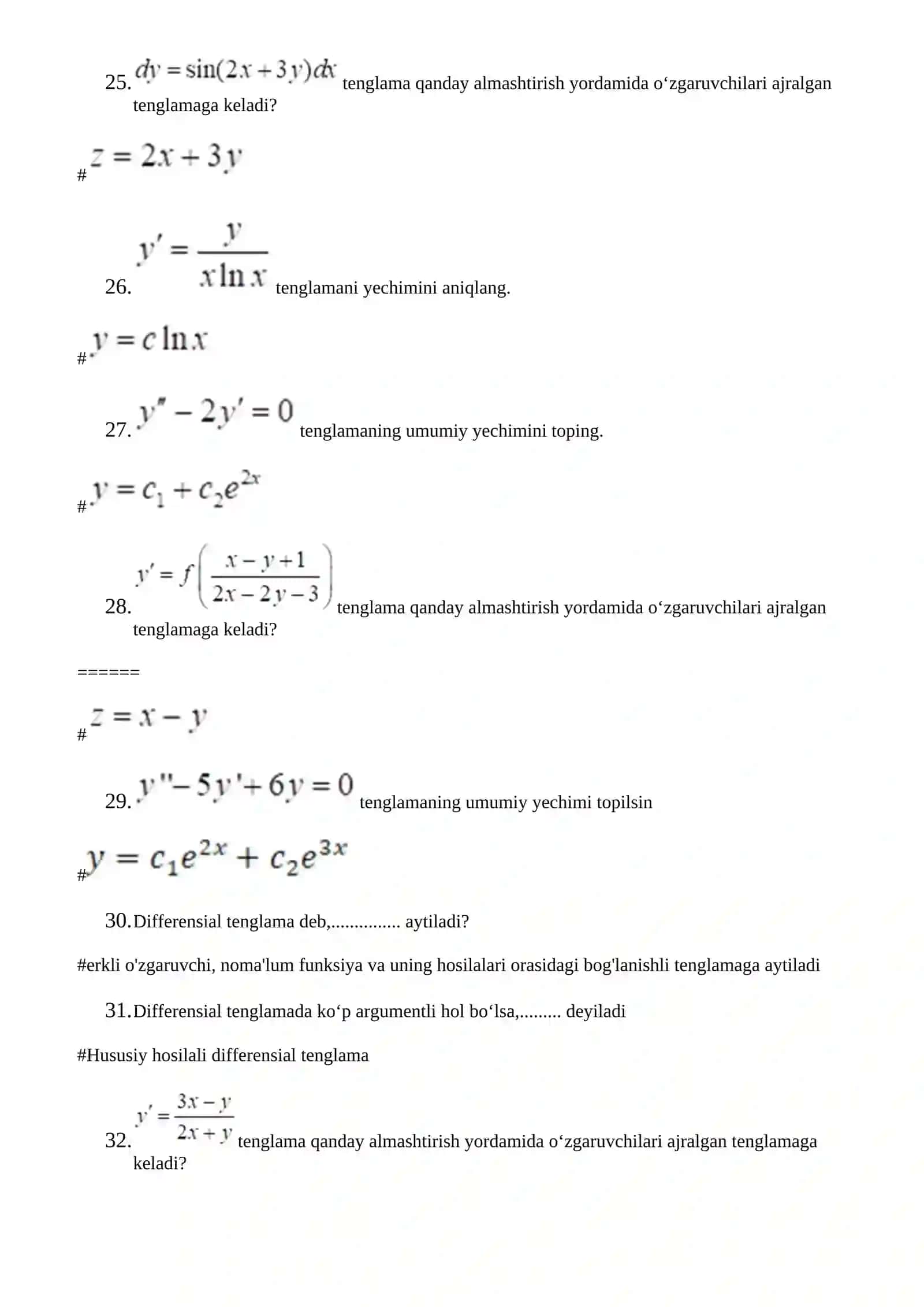 y'-y/x=x+1 tenglamaning turini aniqlang 4