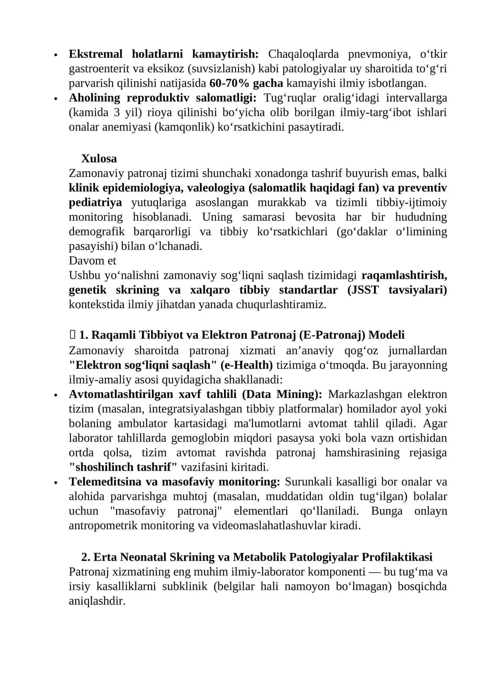 Onalar va bolalarga kasalliklarning oldini olish bo‘yicha patronaj xizmatini ko‘rsatish 4
