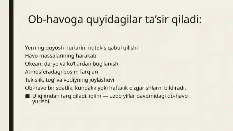 Ob-havo elementlari va ularning  tabiiy oʻzgarishlari 4