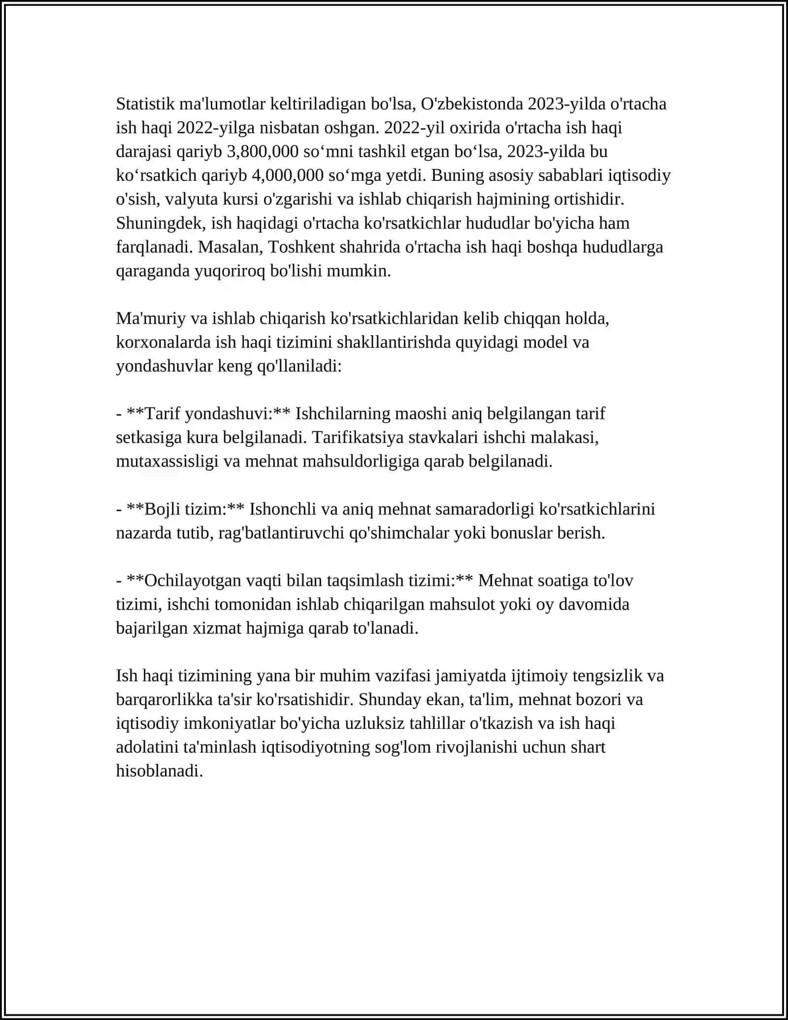 Korxonaning ish haqi tizimi tahlil qilish rejasi 4