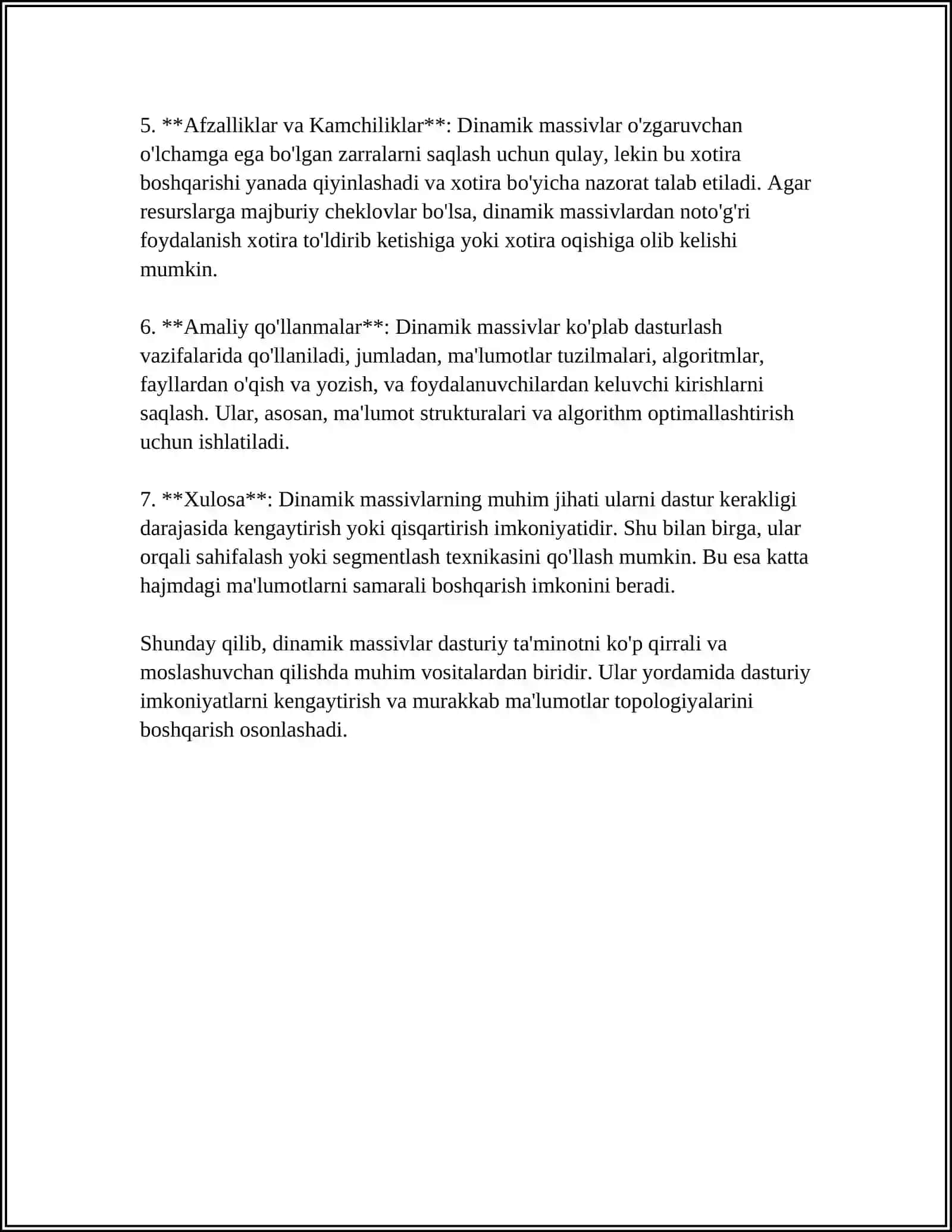 DINAMIK MASSIVLAR VA KO‘RSATKICHLAR 4