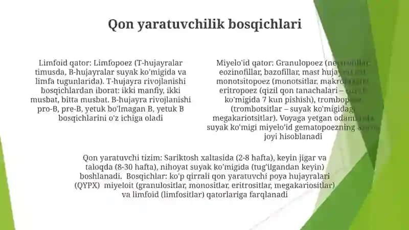 Xomilada gematopoezning xususiyatlari 4