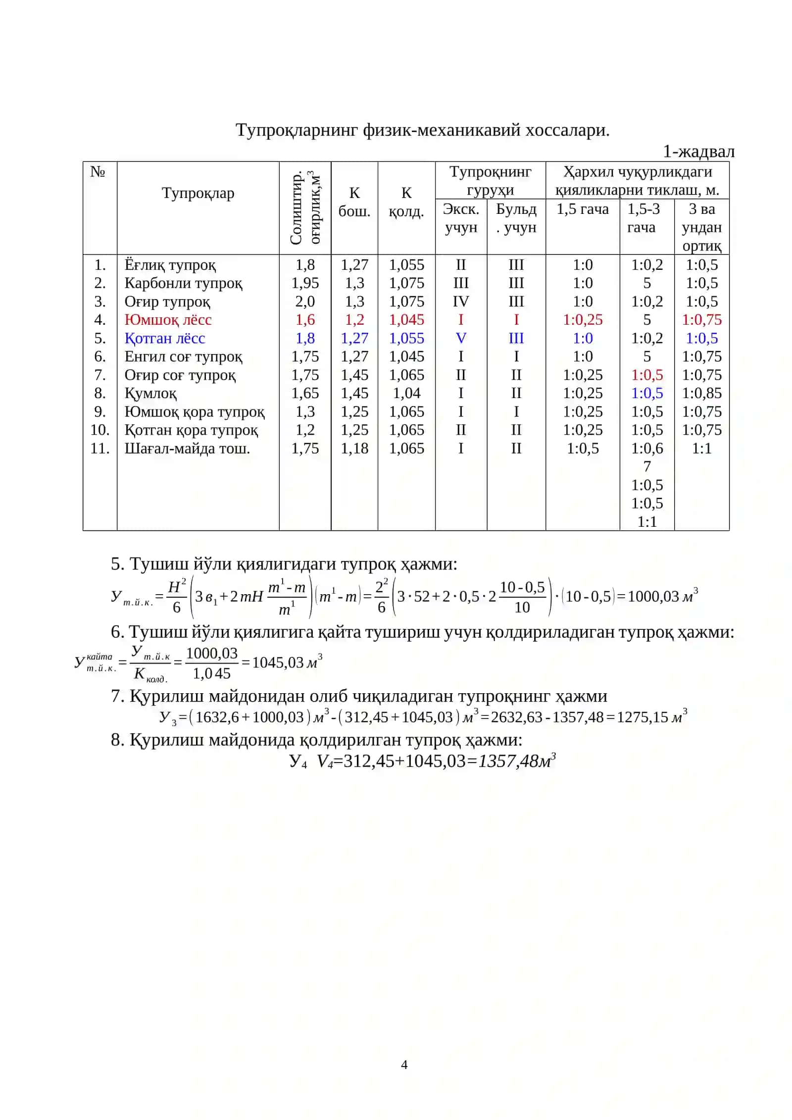 БИР ЧЎМИЧЛИ ЭКСКВАТОРЛАР БИЛАН ҲАНДАҚЛАРНИ ҚАЗИШ ТЕХНОЛОГИЯСИ 4