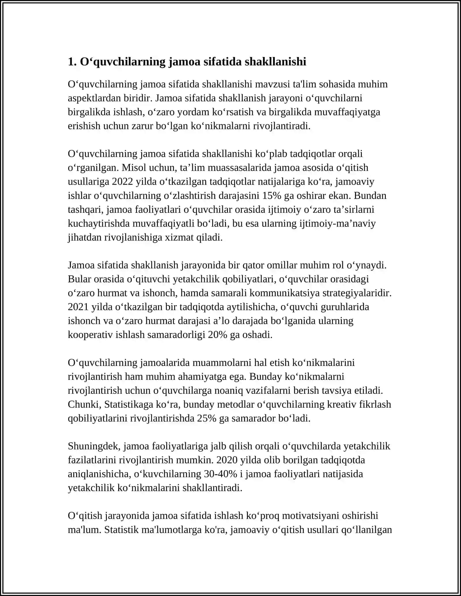 ÒQUVCHILAR JAMOASI - YAXLIT PEDAGOGIK JARAYONNING ASOSIY SHAKLI 4