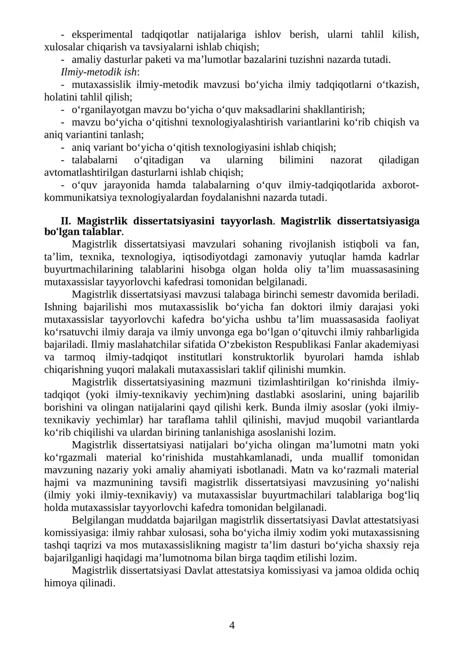 ILMIY-TADQIQOT ISHI VA MAGISTRLIK DISSERTATSIYASINI TAYYORLASH, MALAKAVIY AMALIYOT Kundaligi 4