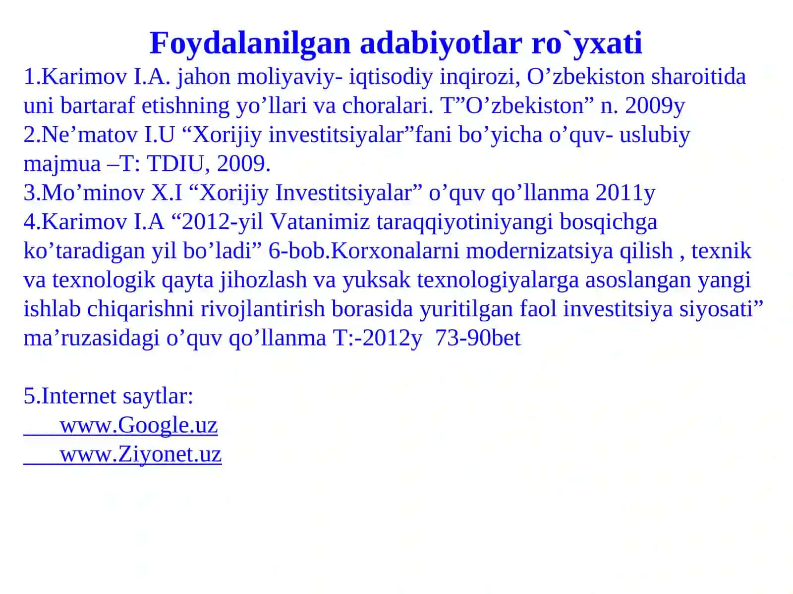 Xorijiy investitsiyalarning shakl va turlari 4