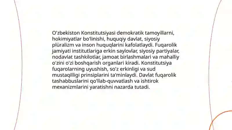 O'zbekistonda demokratik, fuqarolik jamiyati asoslarining shakllanishi, amalga oshirilgan siyosiy islohotlar 4
