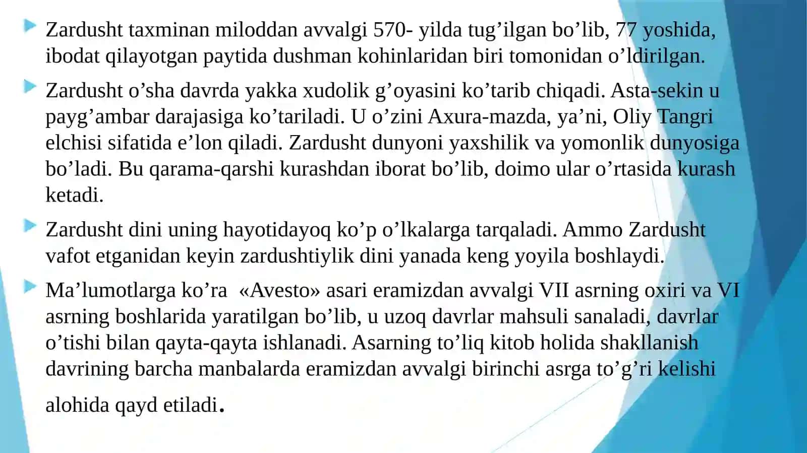 Zardo’shtiylik mafkurasi va ularning qadimiy xalqlar mafkurasi hayotida tutgan o’rni 4