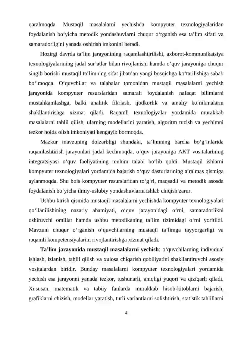 Mustaqil masalalarni yechishda kompyuter resurslaridan foydalanish metodikasi 4