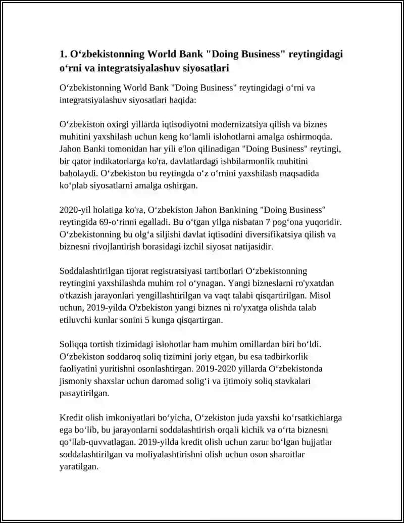 IQTISODIY VA IJTIMOIY SOHADAGI USTUVOR XALQARO REYTINGLAR VA ULARGA OʻZBEKISTONNING INTEGRATSIYALASHUVI 4