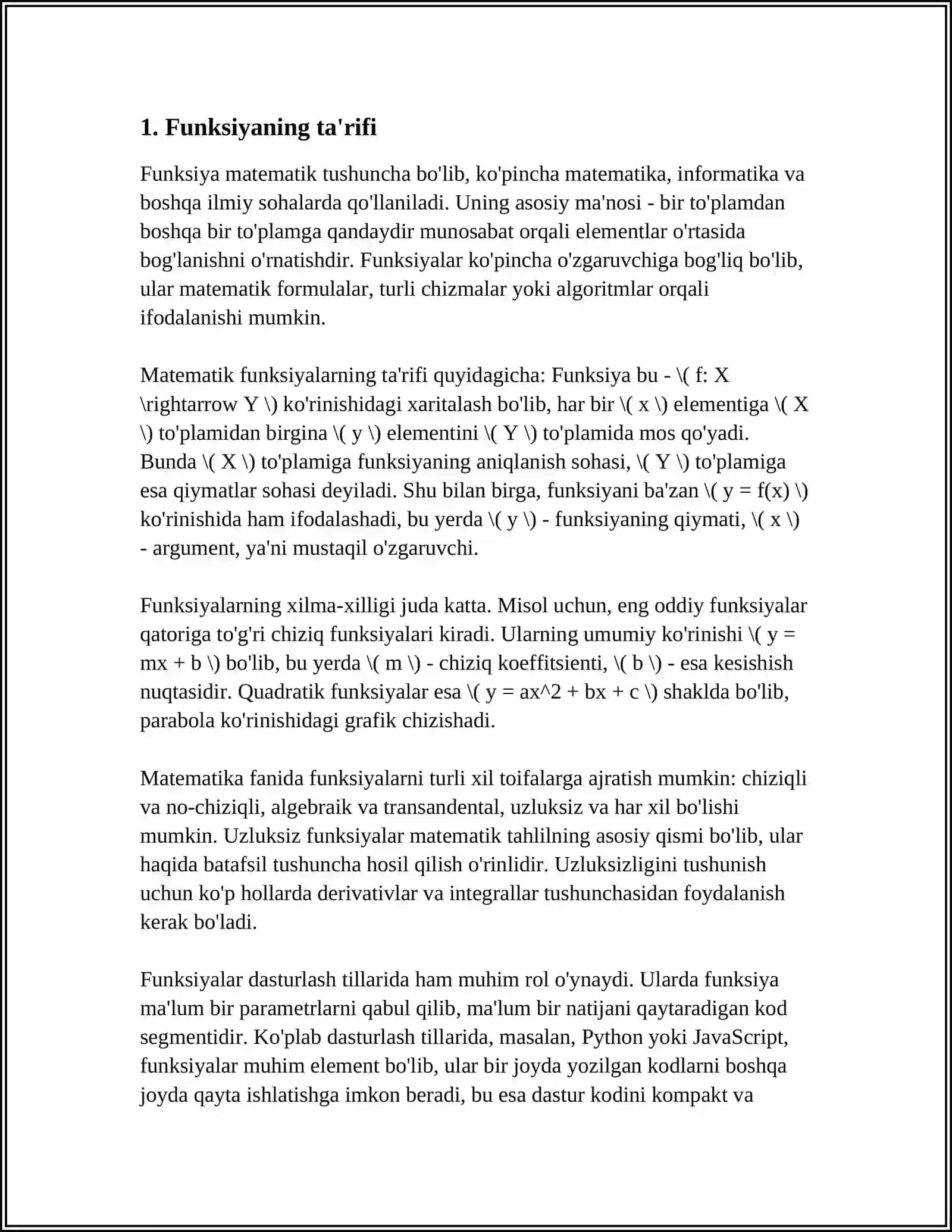 FUNKSIYALAR BILAN ISHLASH. FUNKSIYA PARAMETRLARI VA ARGUMENTLARI 4