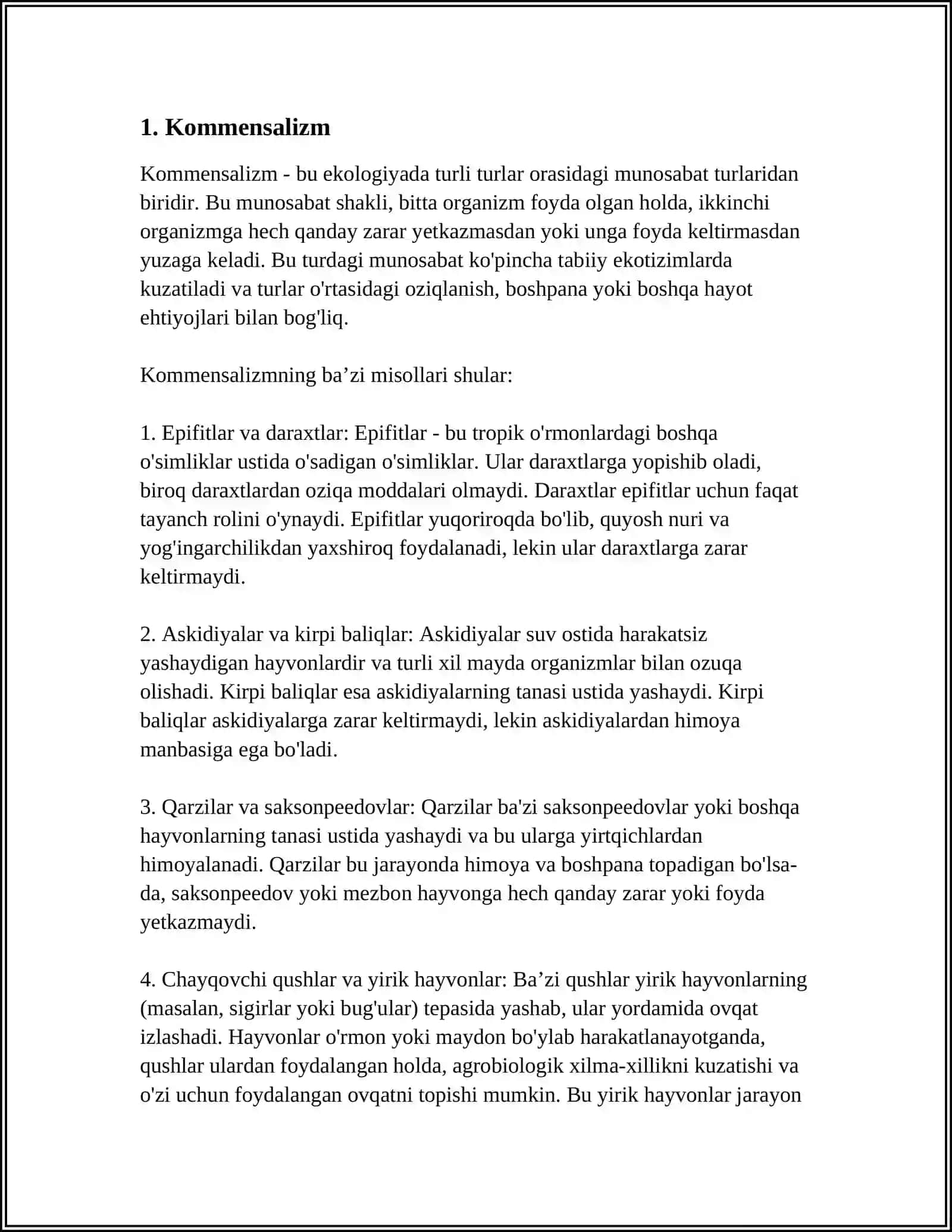 TIRIK ORGANIZMLARNING OʻZARO MUNOSABAT SHAKLLARI 4