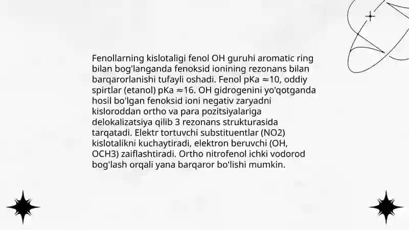 Spirt, fenol va oddiy efirlarning kislota-asosli xossalari 4
