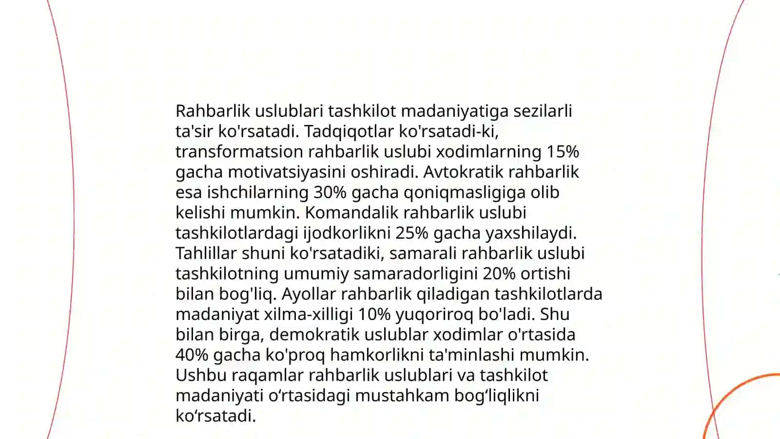 Rahbarlik uslublarining tashkilot madaniyati va mehnat unumdorligiga ta’siri 4