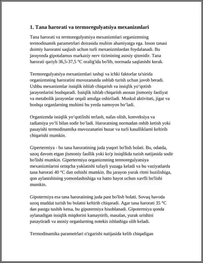 ORGANIZMNING TERMODINAMIK PARAMETRLARI. ULARNING O'ZGARISHI BILAN KELIB CHIQADIGAN KASALLIKLAR 4