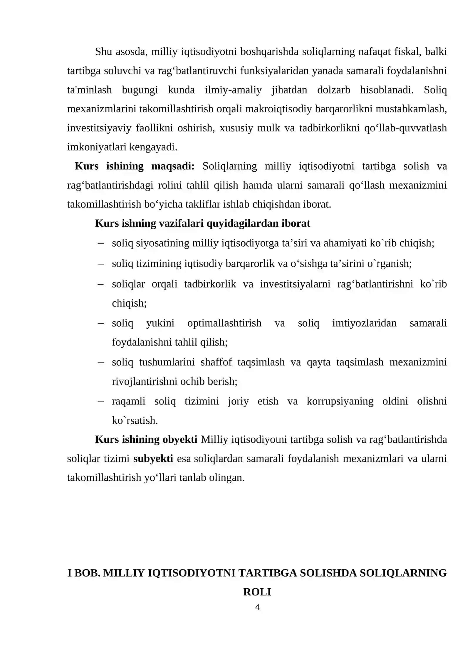MILLIY IQTISODIYOTNI TARTIBGA SOLISH VA RAG`BATLANTIRISHDA SOLIQLARDAN SAMARALI FOYDALANISH MEXANIZMINI TAKOMILLASHTIRISH 4