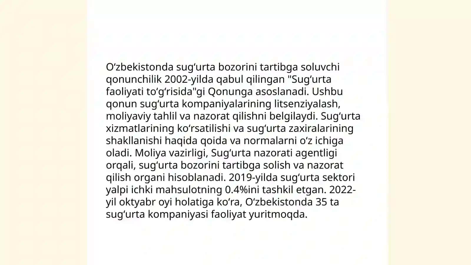 Oʻzbekiston Respublikasida sugʻurta bozorining shakllanishi va rivojlanishi 4