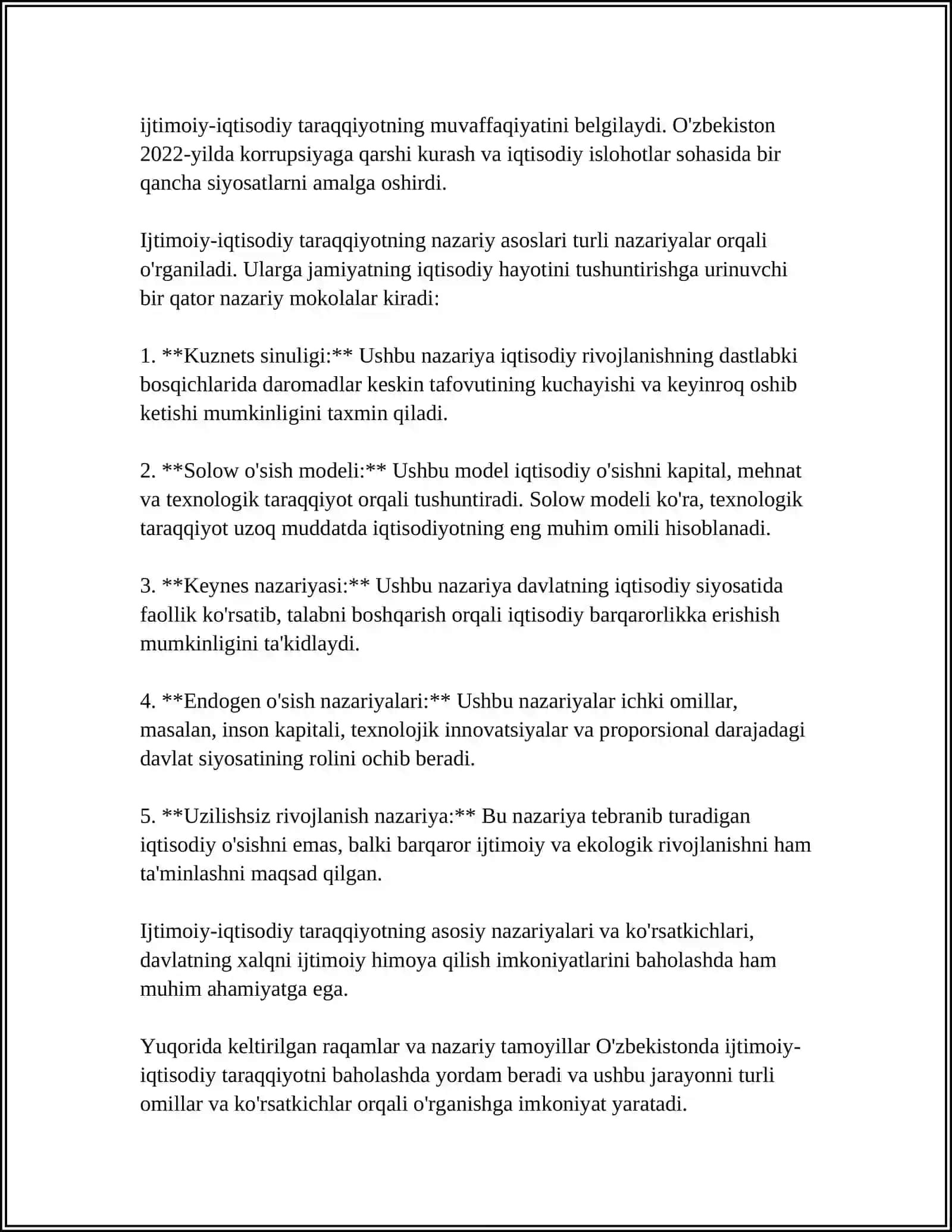 IQTISODIY O’SISHDAIJTIMOIY-IQTISODIYMODELLAR 4