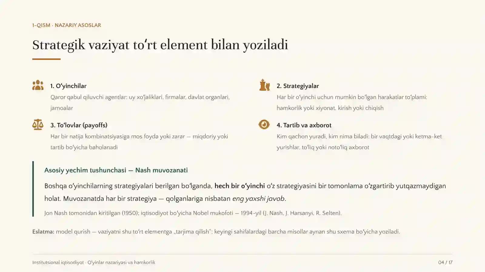 Institutsional iqtisodiyotda oʻyinlar nazariyasi va oʻzaro hamkorlikni modellashtirish 4