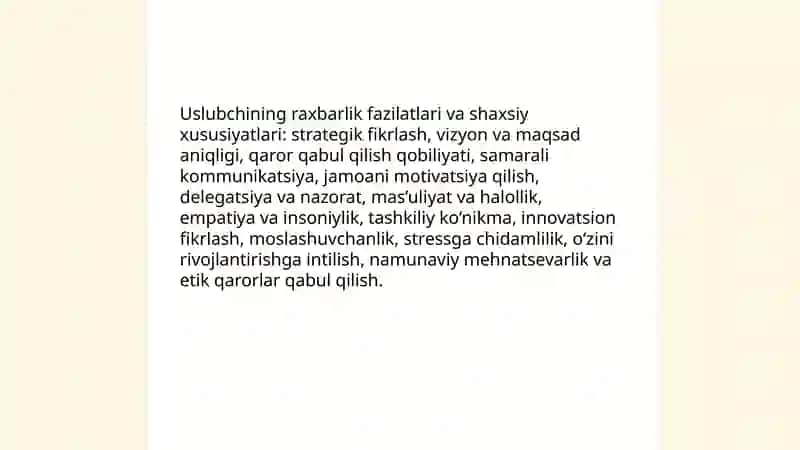 Uslubchining liderlik va raxbarlik xususiyatlari 4