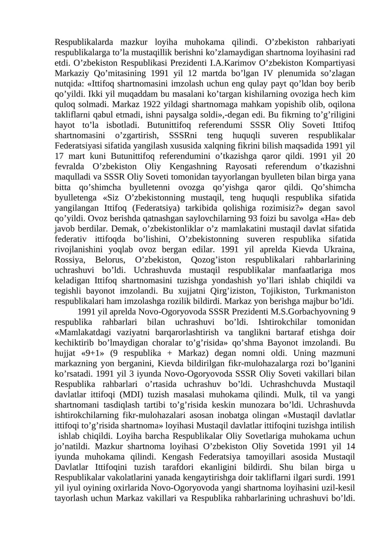 Mustaqil O`zbekiston Respublikasining tashkil topishi va o`ning tarixiy ahamiyati. 4