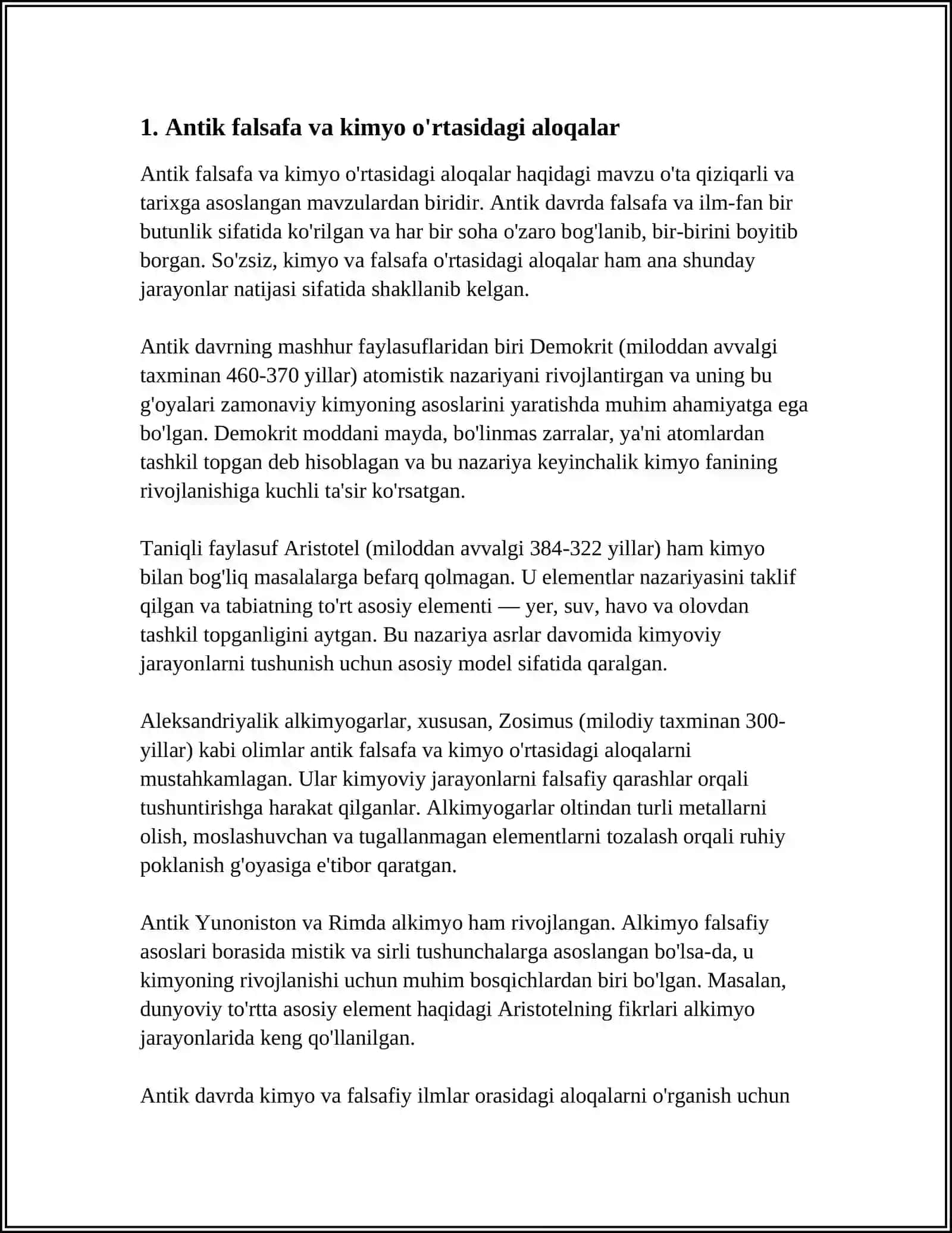 Antik falsafa va kimyo o'rtasidagi aloqalar 4