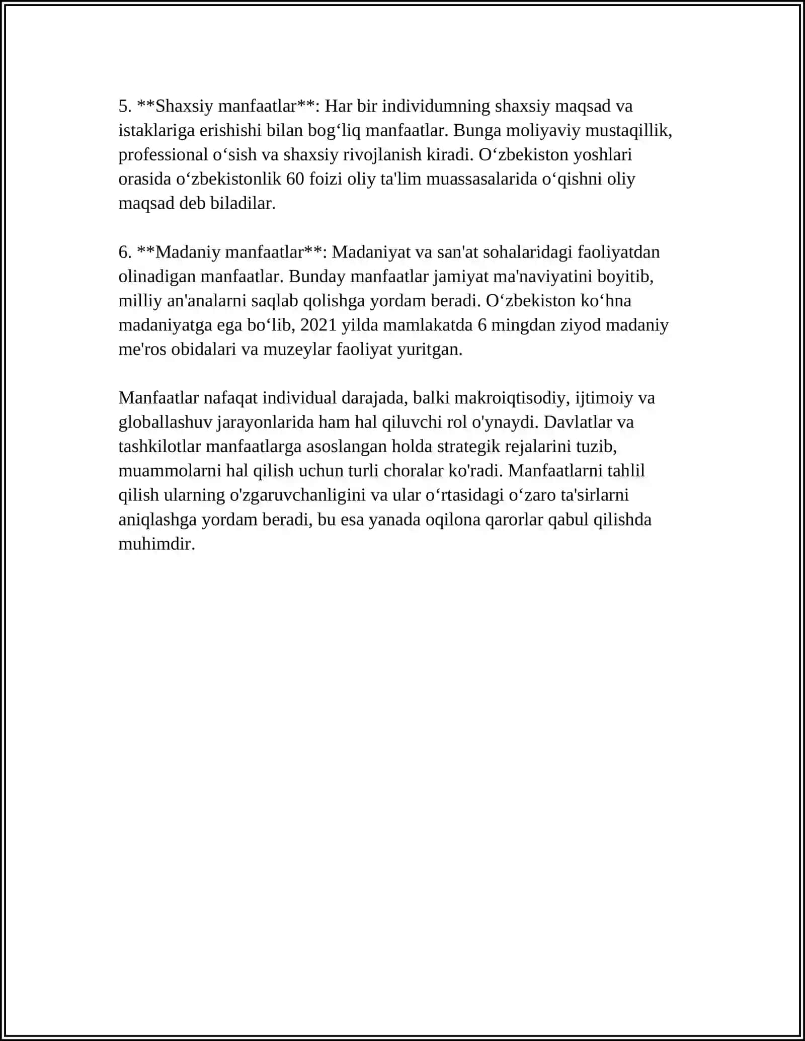 REFERAT Mavzu: MANFAATDOR TOMONLAR, ULARNING BOG'LIQLIGI VA ULARNING O'RTASIDAGI ZIDDIYAT 4