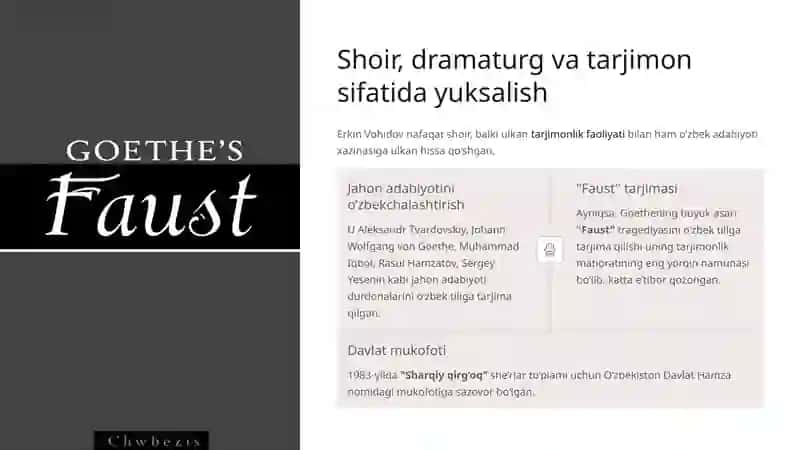 Erkin Vohidov hayoti va ijodi O‘zbek adabiyotining yorqin yulduzi 4
