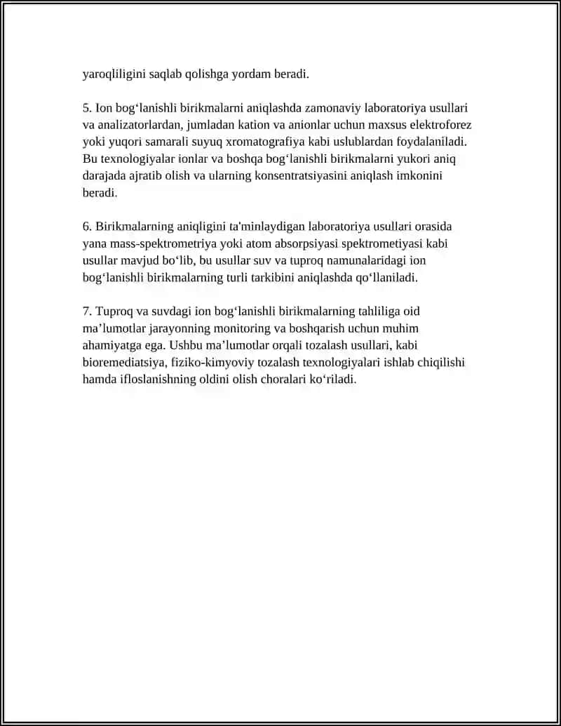 TUPROQ VA SUNVNING IFLOSLQNISHIDA ION BOGʻLANISHLI BIRKMALARNI ANIQLAB ULARDAN TOZALASH USULINIB CHIQARISH 4