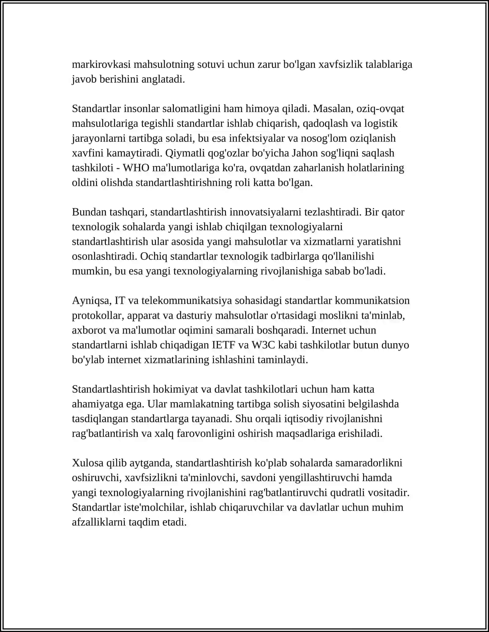 STANDARTLASHTIRISH BOYICHA XALQARO TASHKILOTLAR FAOLIYATINING TAHLILI 4