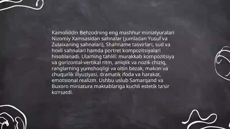 Kamoliddin Behzod ijodi va uning miniatyura maktabi 4
