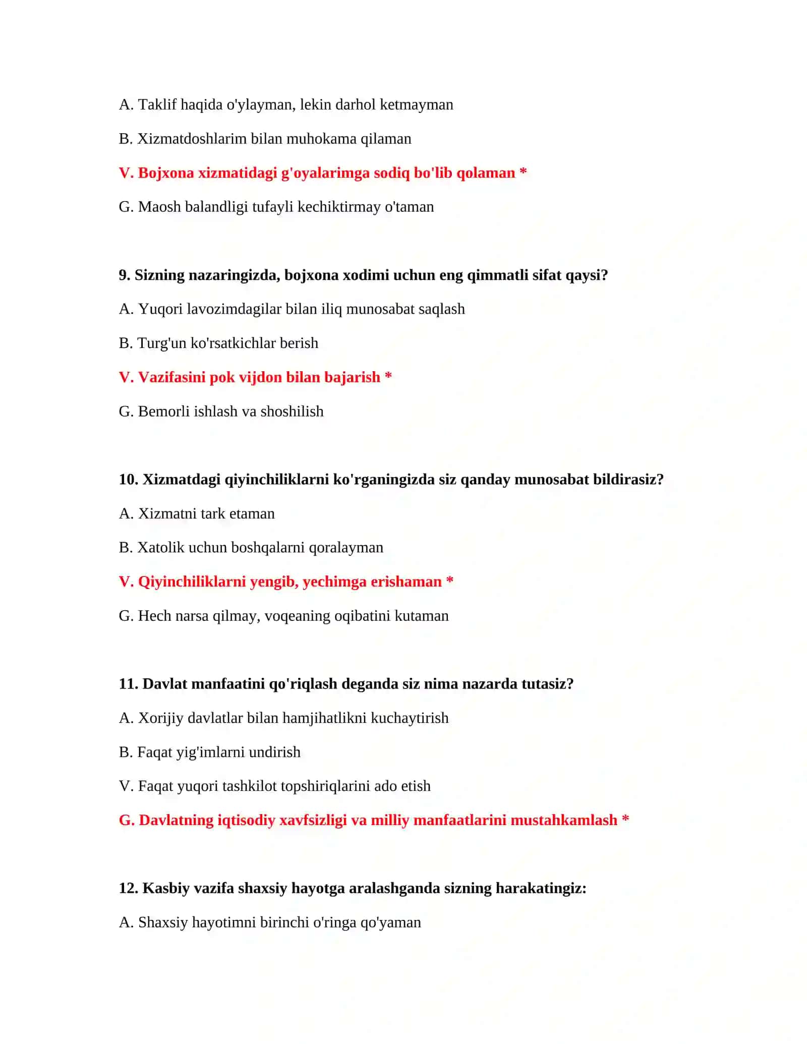 Bojxona test savol javob PDF 4