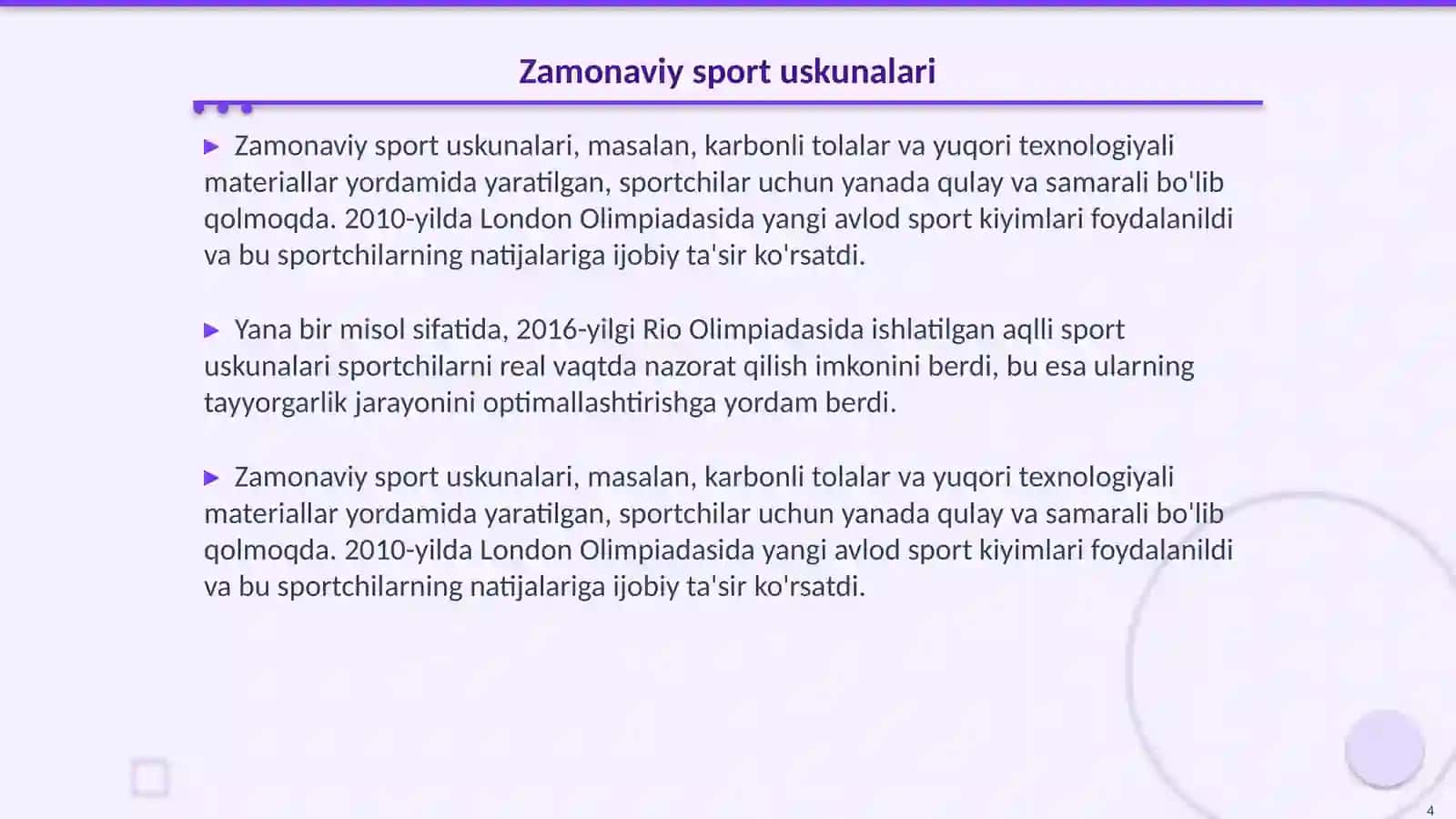 Sport mashg'ulotlaridagi zamonaviy texnologiyalar; Sportning nazariy asoslari 4