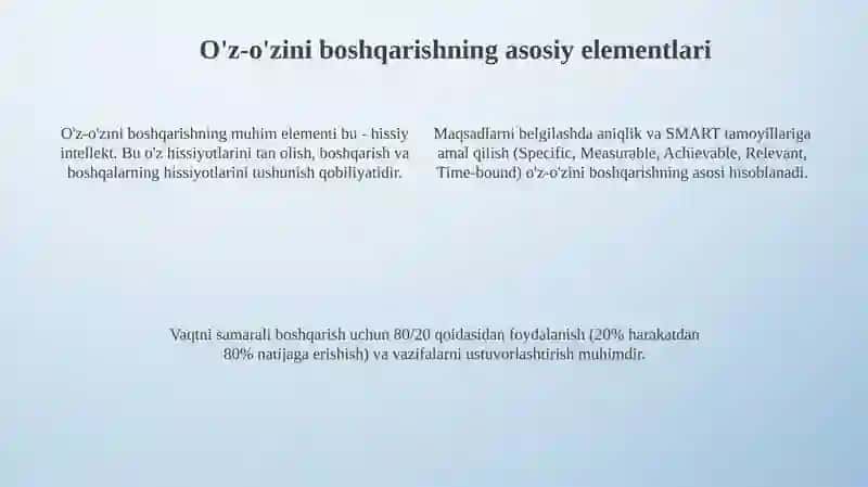 O'z-o'zini boshqarish ko'nikmalari 4