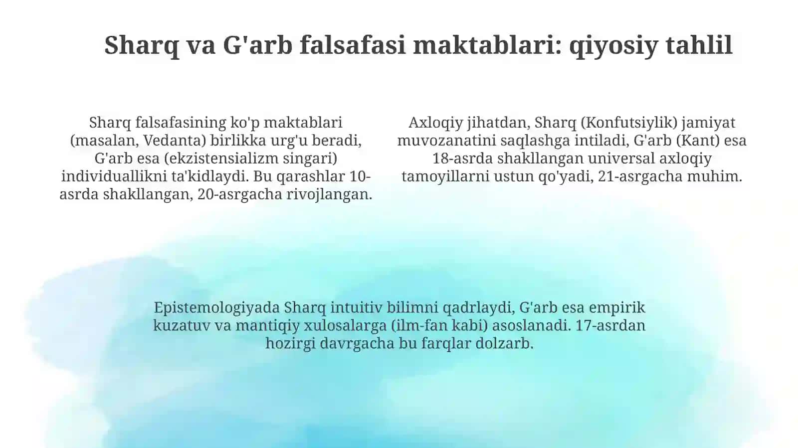 Falsafaning mohiyatiga oid Sharq va Gʻarb mutafakkirlari ta'riflari tasniflash 4