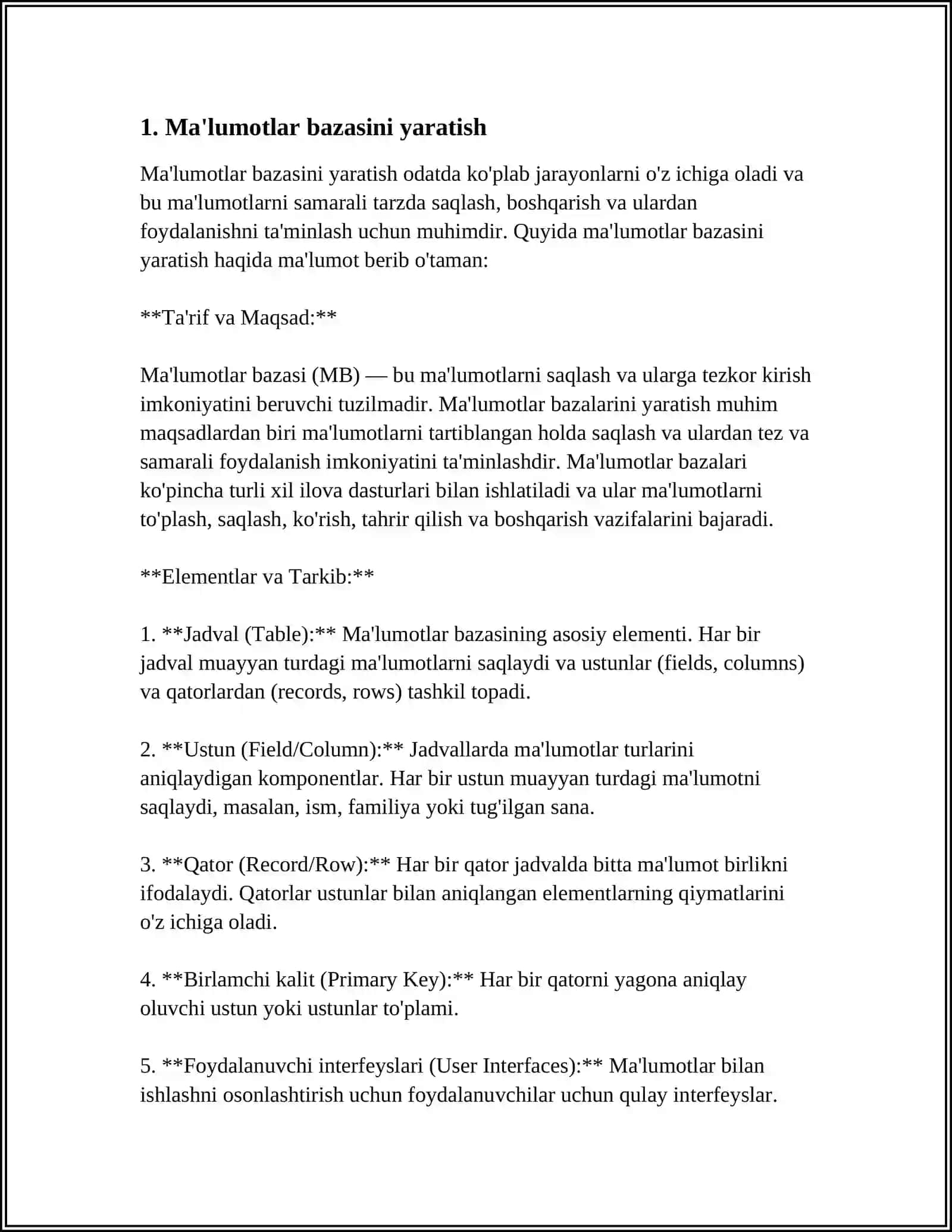 ACCESS MA'LUMOTLAR BAZASINI BOSHQARISH TIZIMI BILAN ISHLASH 4